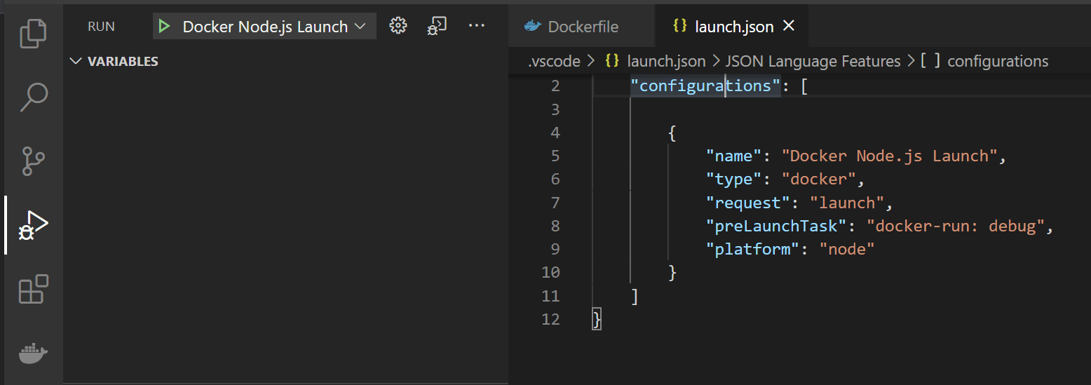 选定的 Docker 调试配置