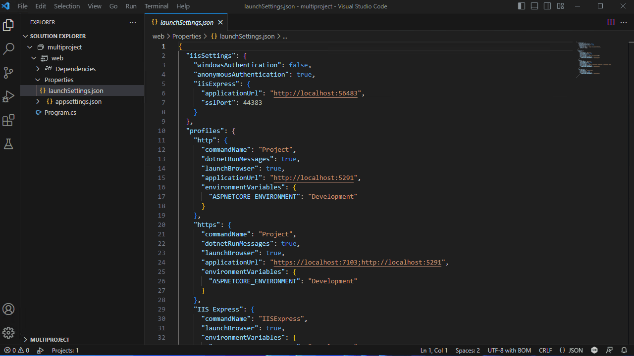 使用 launchSettings.json 进行调试