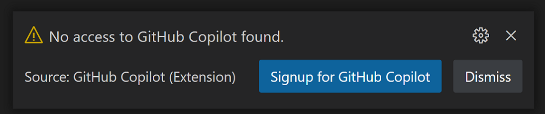 VS Code 中的 Copilot 注册通知
