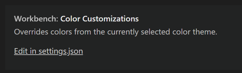 工作台：通过在 settings.json 链接中编辑的颜色自定义设置