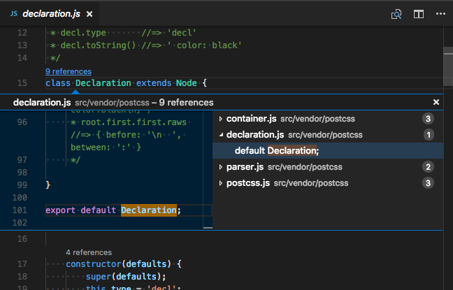 JavaScript 参考 CodeLens 一览