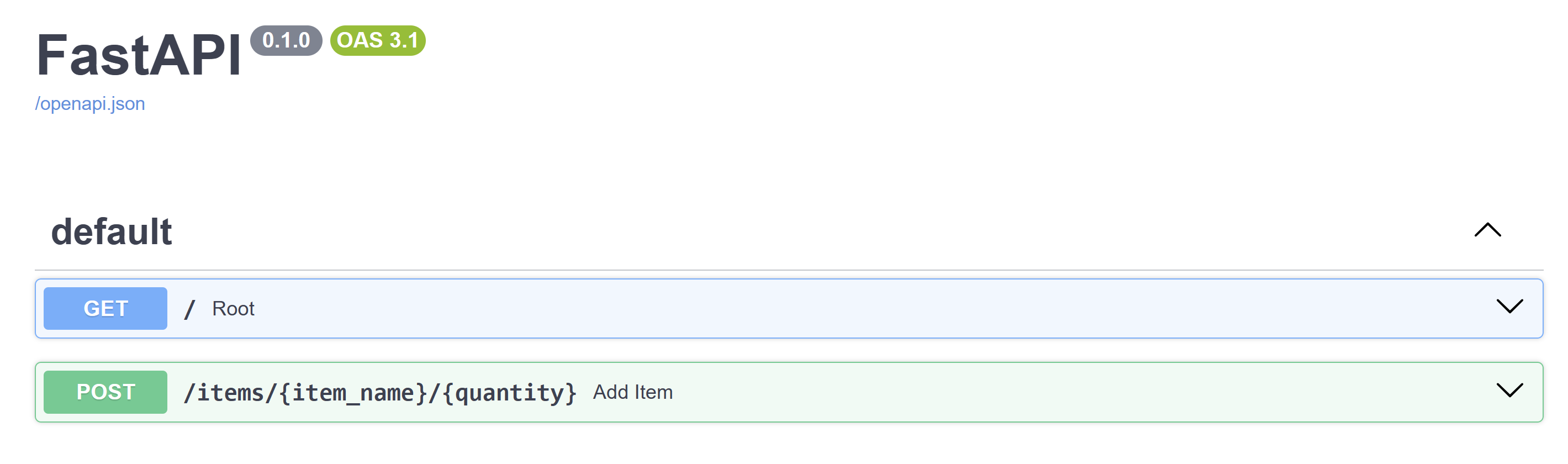 Swagger UI 显示两个端点:/items 和 /