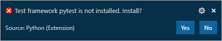 VS Code 启用后提示安装测试框架