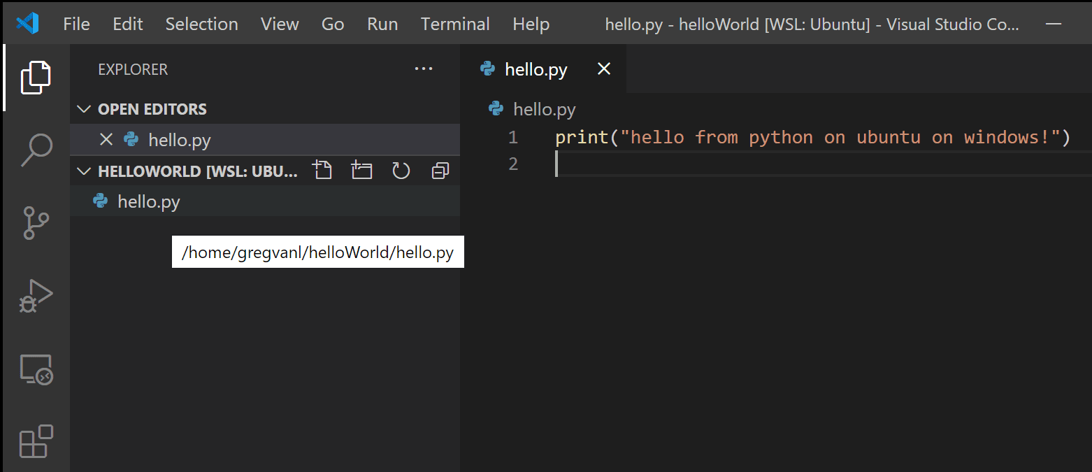 显示 hello.py Linux 路径