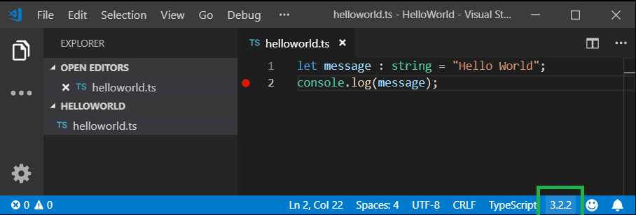状态栏中显示的 TypeScript 版本