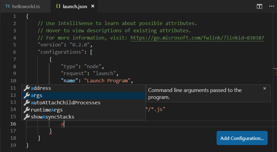 launch.json 智能感知