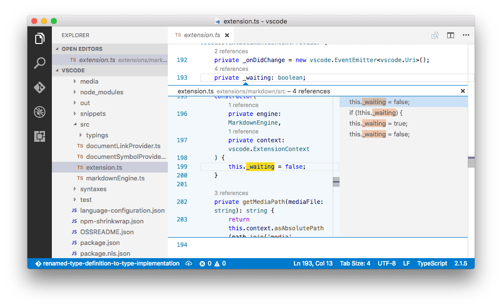 TypeScript 参考 CodeLens 预览