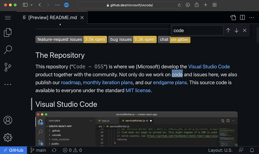 在 github.dev 上查找小部件