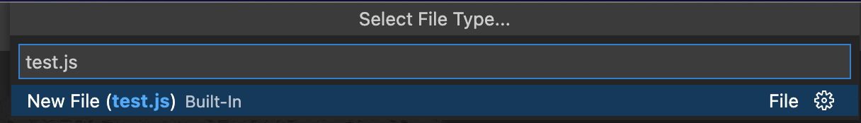 输入框,输入 test.js 并选择 New File(test.js) 条目